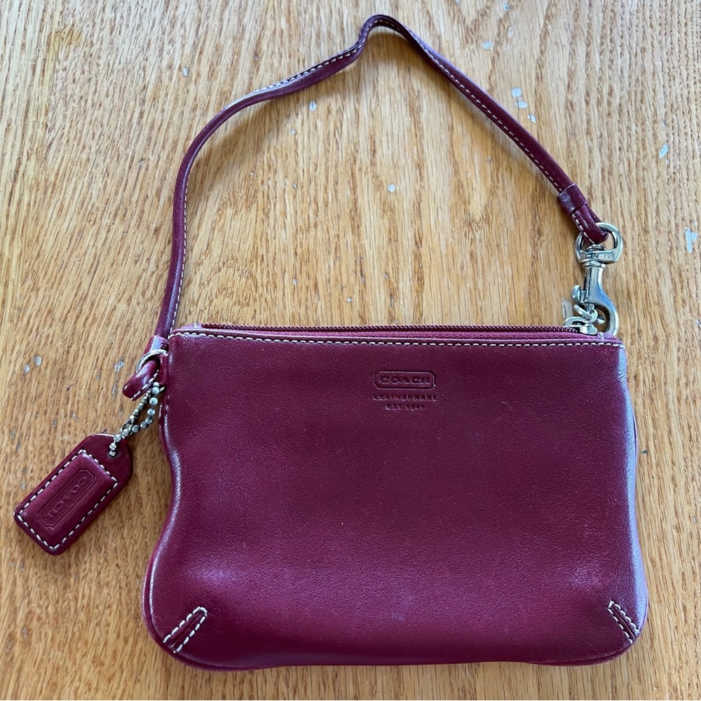 Coach Red and White Leather Wristlet Clutch